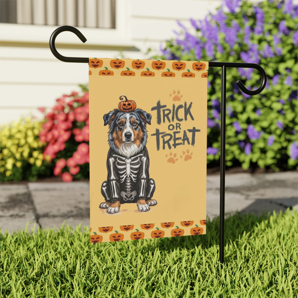 Trick or Treat Australian Shepherd Halloween Garden Flag Double Sided Outdoor