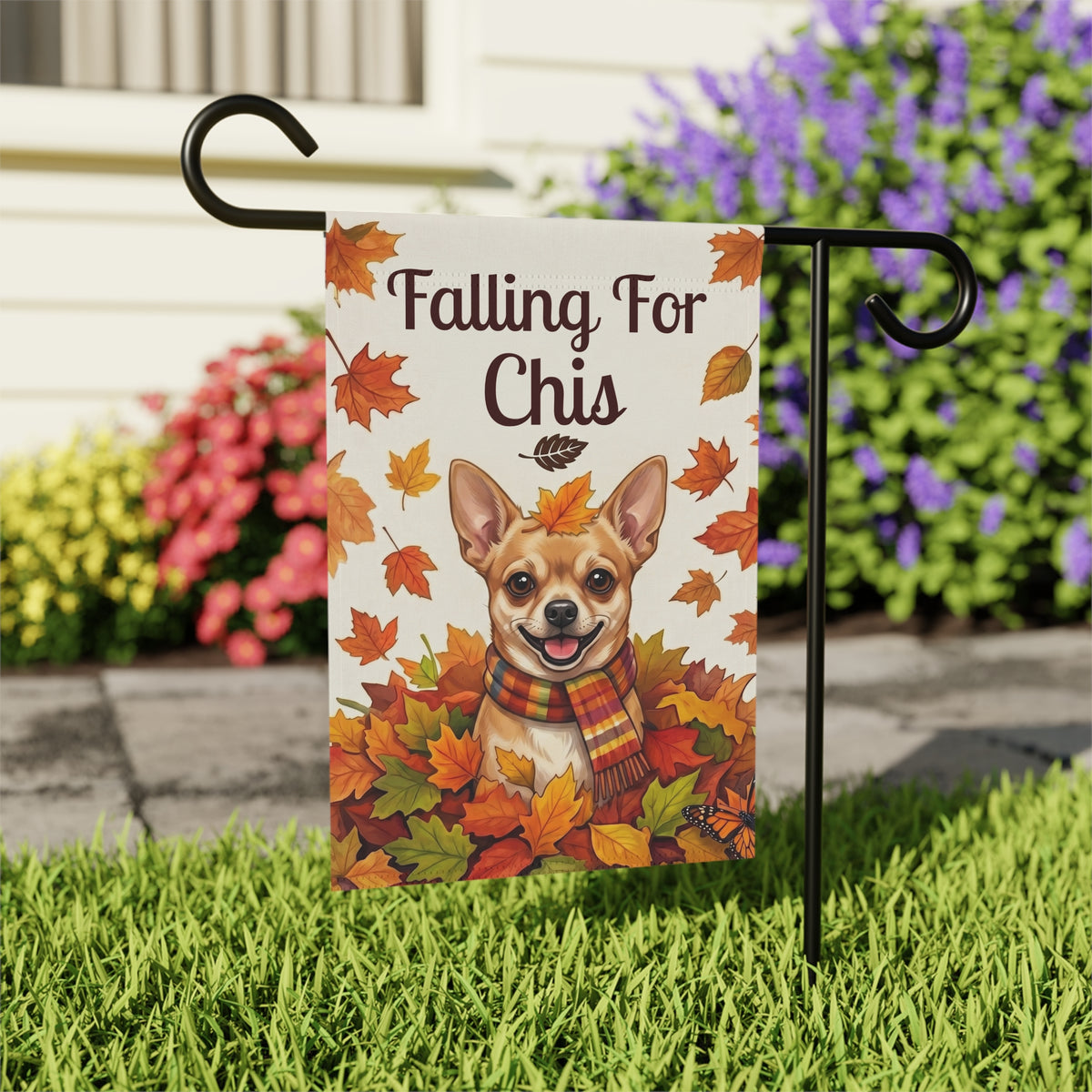 Falling For Chis Short Haired Chihuahua Autumn Garden Flag Double Sided Outdoor