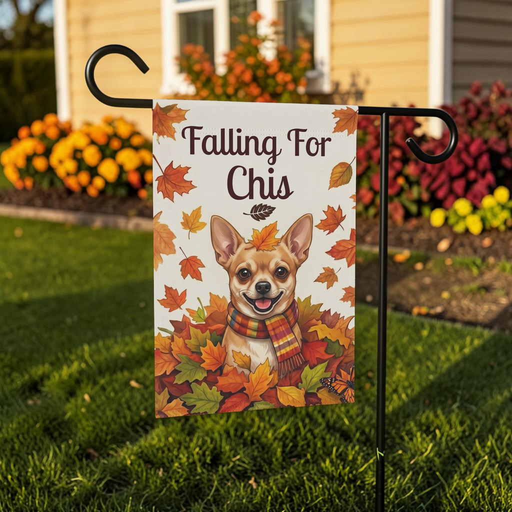 Falling For Chis Short Haired Chihuahua Autumn Garden Flag Double Sided Outdoor