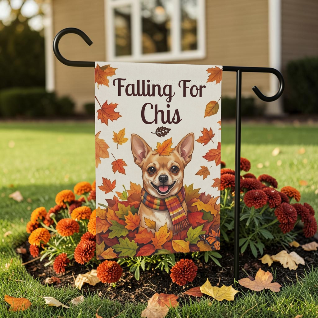 Falling For Chis Short Haired Chihuahua Autumn Garden Flag Double Sided Outdoor