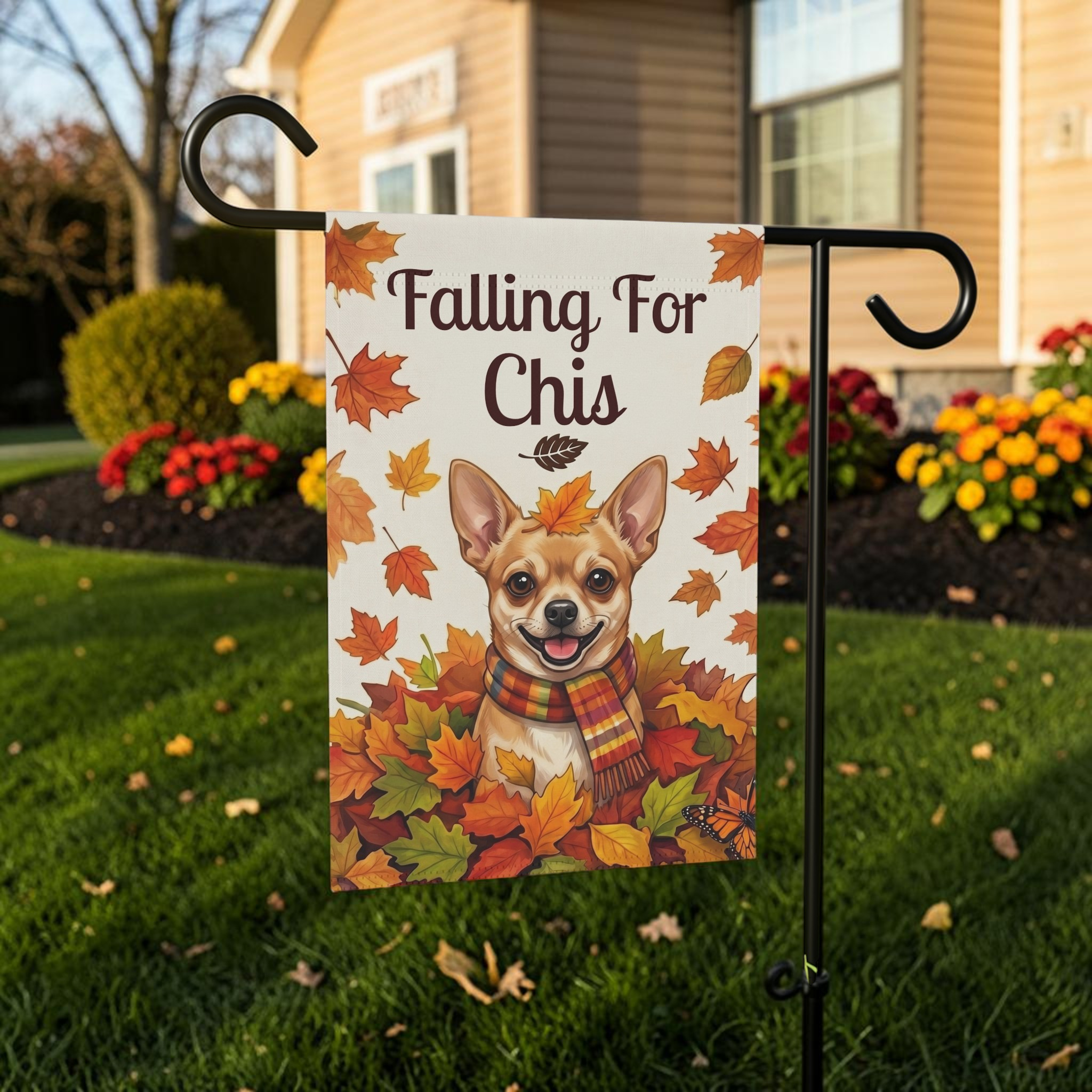 Falling For Chis Short Haired Chihuahua Autumn Garden Flag Double Sided Outdoor