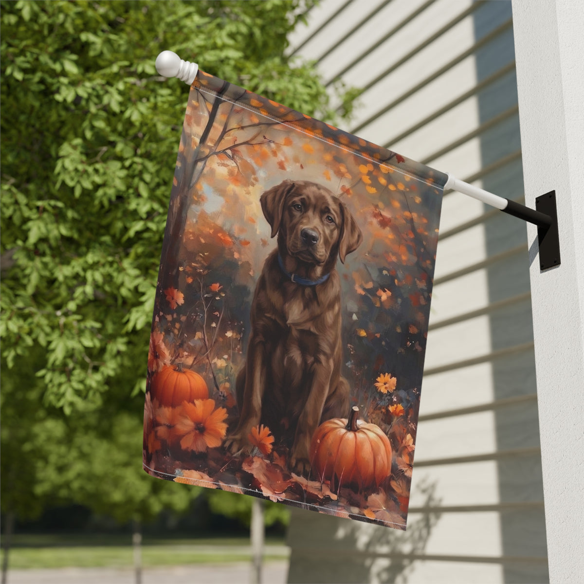 Fall Chocolate Labrador Retriever Garden Flag Double Sided 12x18 24x32 Outdoor