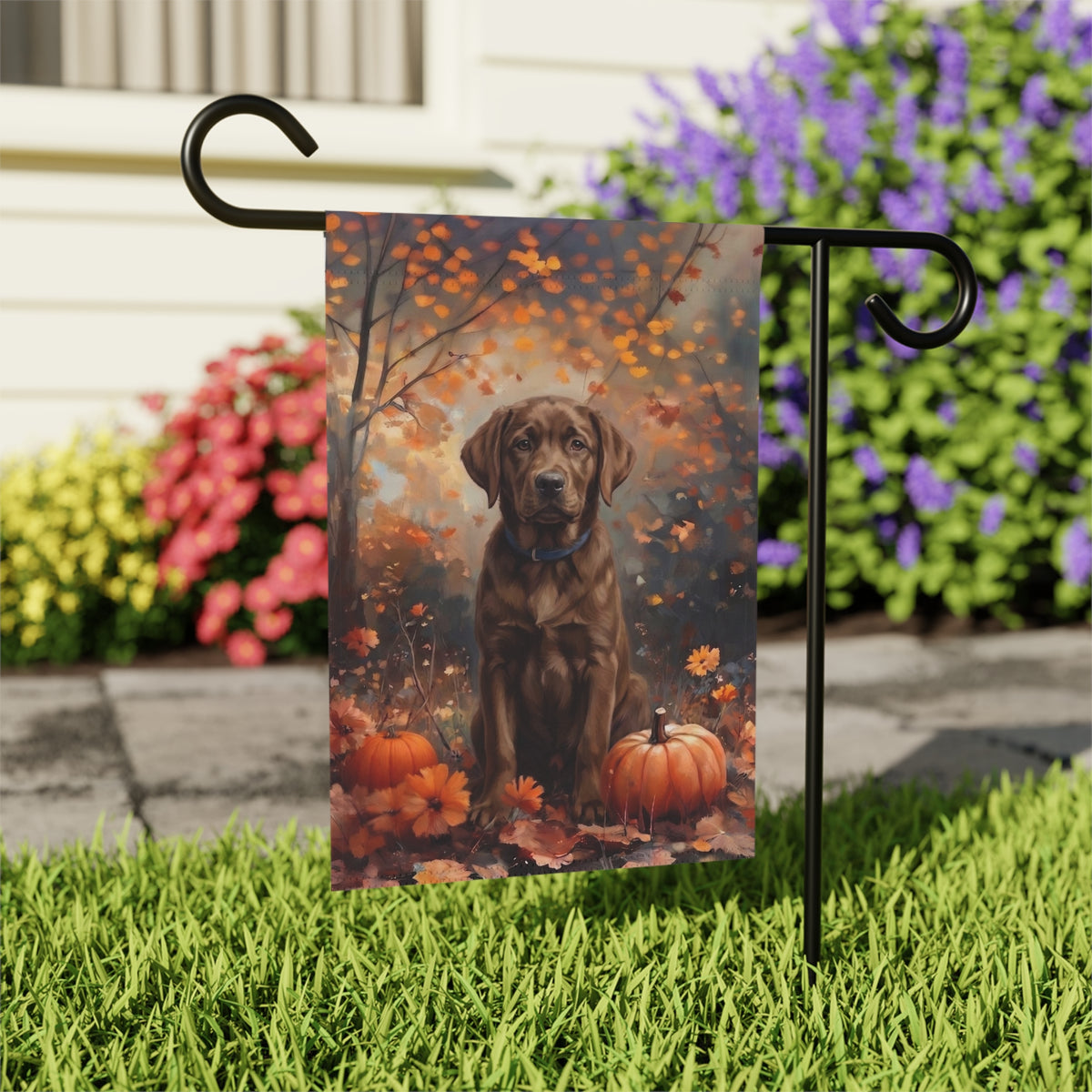 Fall Chocolate Labrador Retriever Garden Flag Double Sided 12x18 24x32 Outdoor
