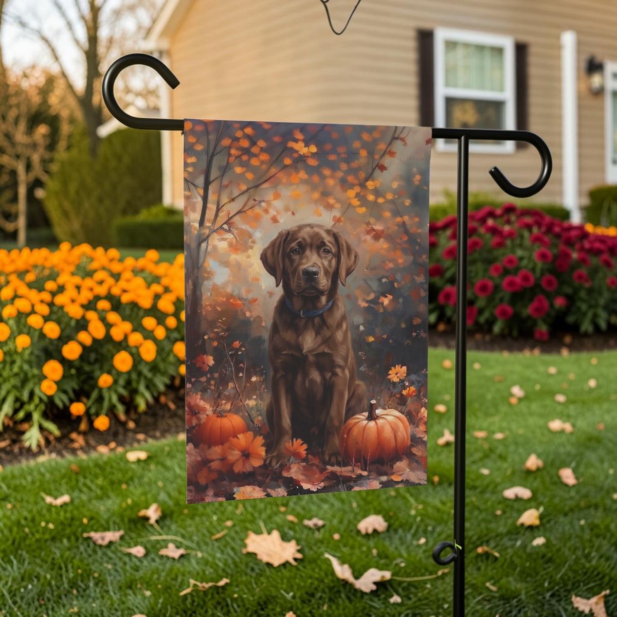 Fall Chocolate Labrador Retriever Garden Flag Double Sided 12x18 24x32 Outdoor