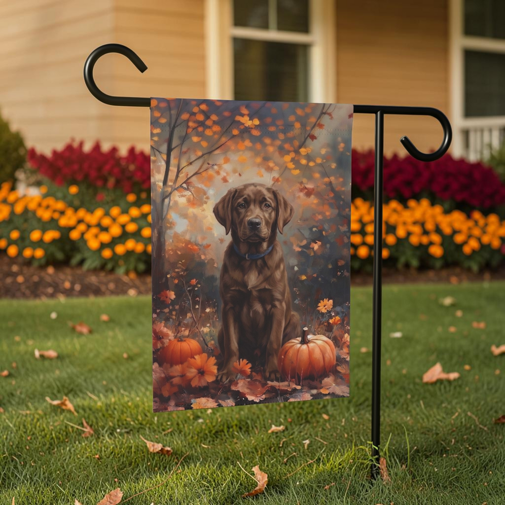 Fall Chocolate Labrador Retriever Garden Flag Double Sided 12x18 24x32 Outdoor