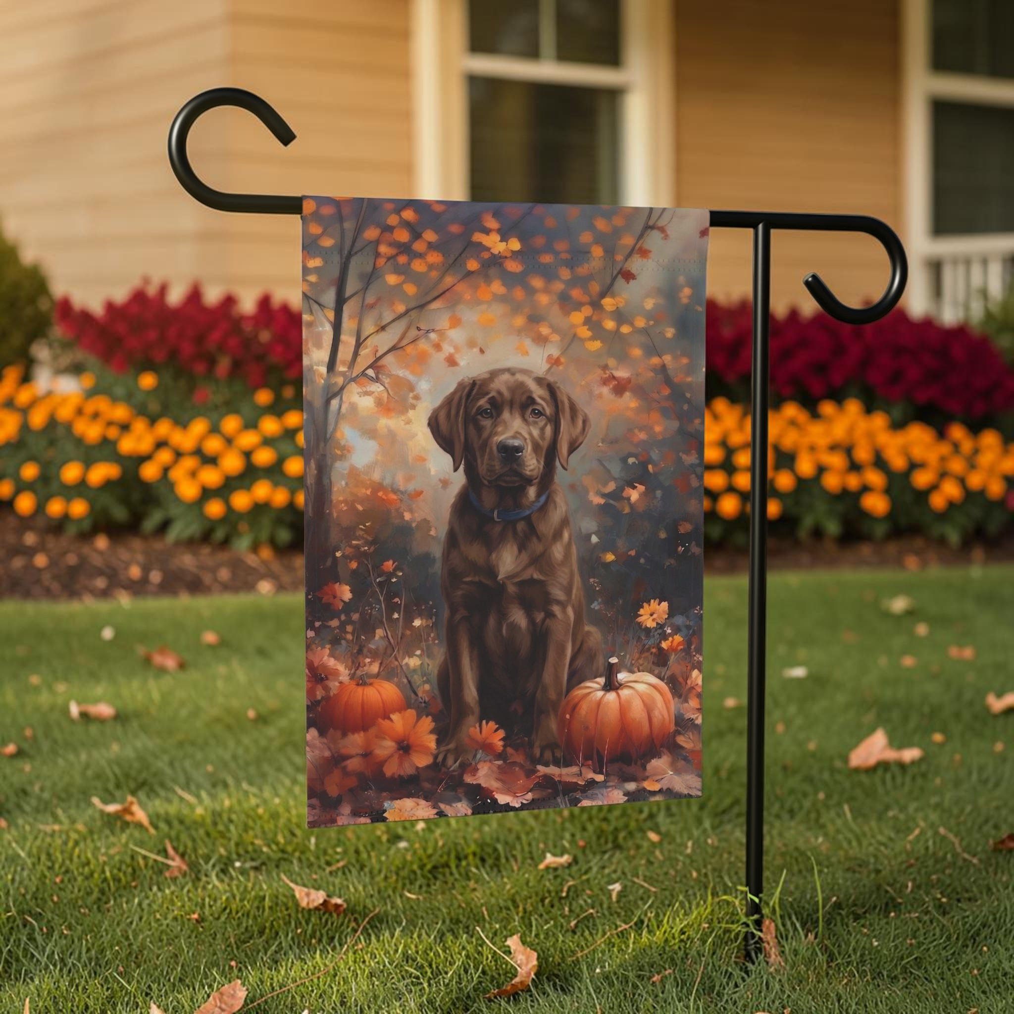 Fall Chocolate Labrador Retriever Garden Flag Double Sided 12x18 24x32 Outdoor
