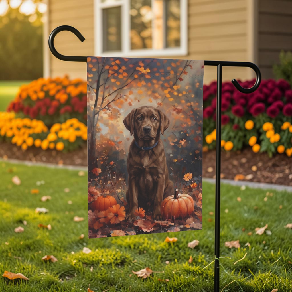 Fall Chocolate Labrador Retriever Garden Flag Double Sided 12x18 24x32 Outdoor