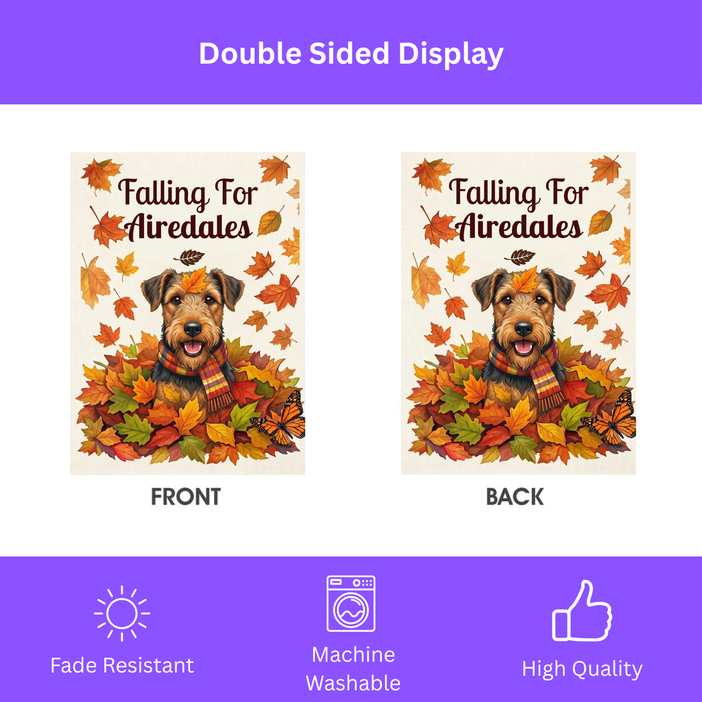 Falling for Airedales Autumn Garden Flag Double Sided 12x18 24x32 Outdoor