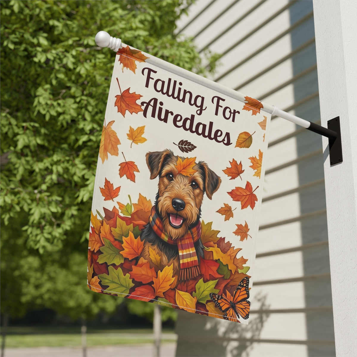 Falling for Airedales Autumn Garden Flag Double Sided 12x18 24x32 Outdoor