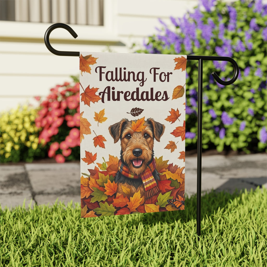 Falling for Airedales Autumn Garden Flag Double Sided 12x18 24x32 Outdoor