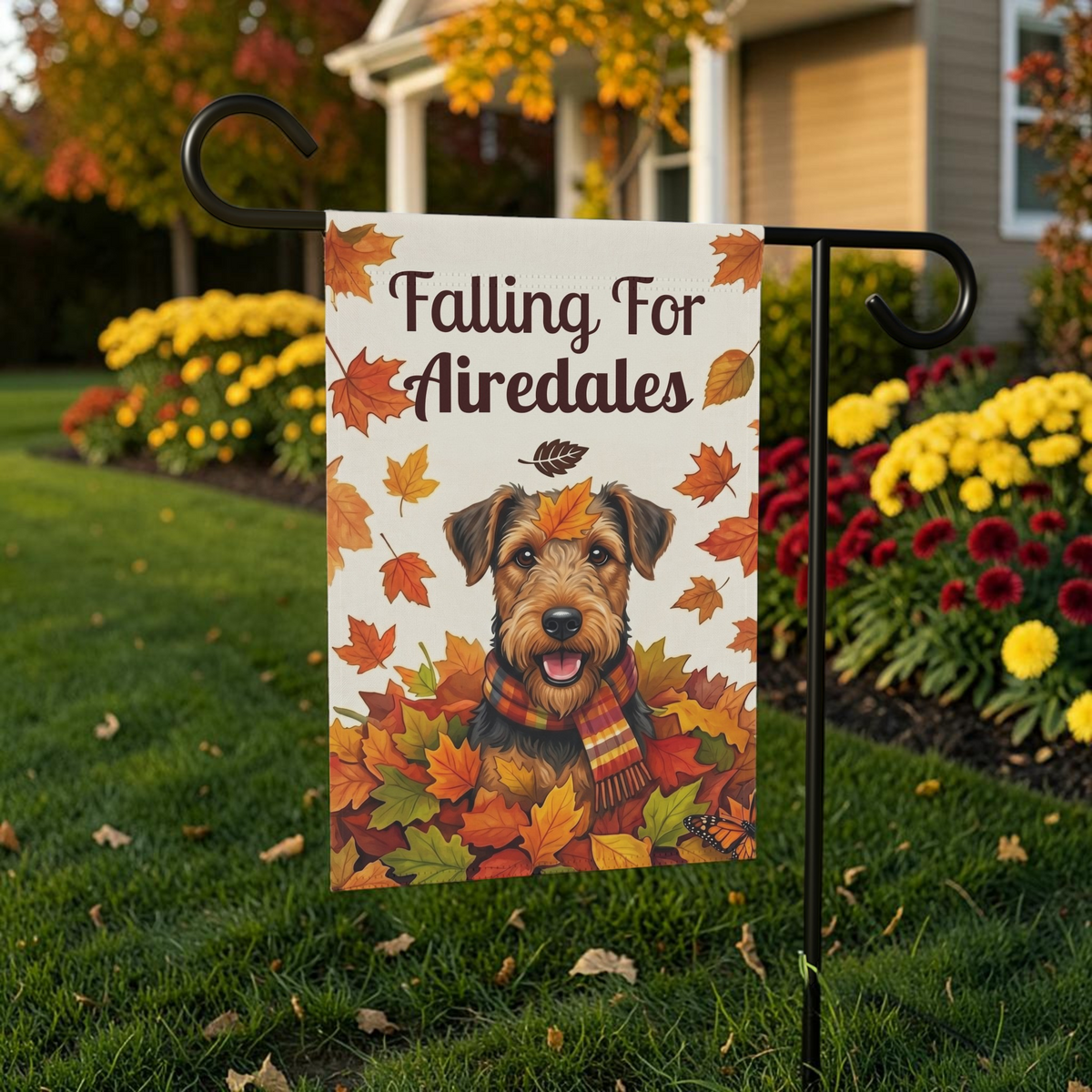 Falling for Airedales Autumn Garden Flag Double Sided 12x18 24x32 Outdoor
