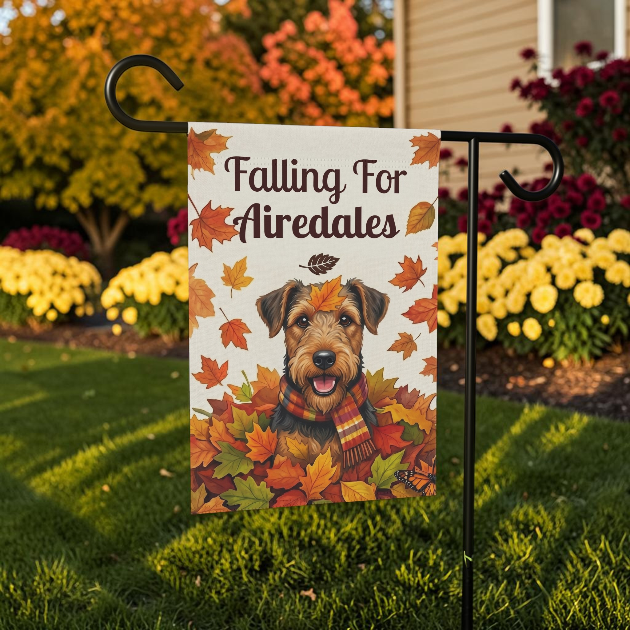 Falling for Airedales Autumn Garden Flag Double Sided 12x18 24x32 Outdoor