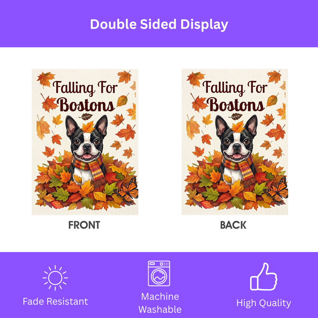 Falling For Bostons Black And White Boston Terrier Garden Flag Double Sided