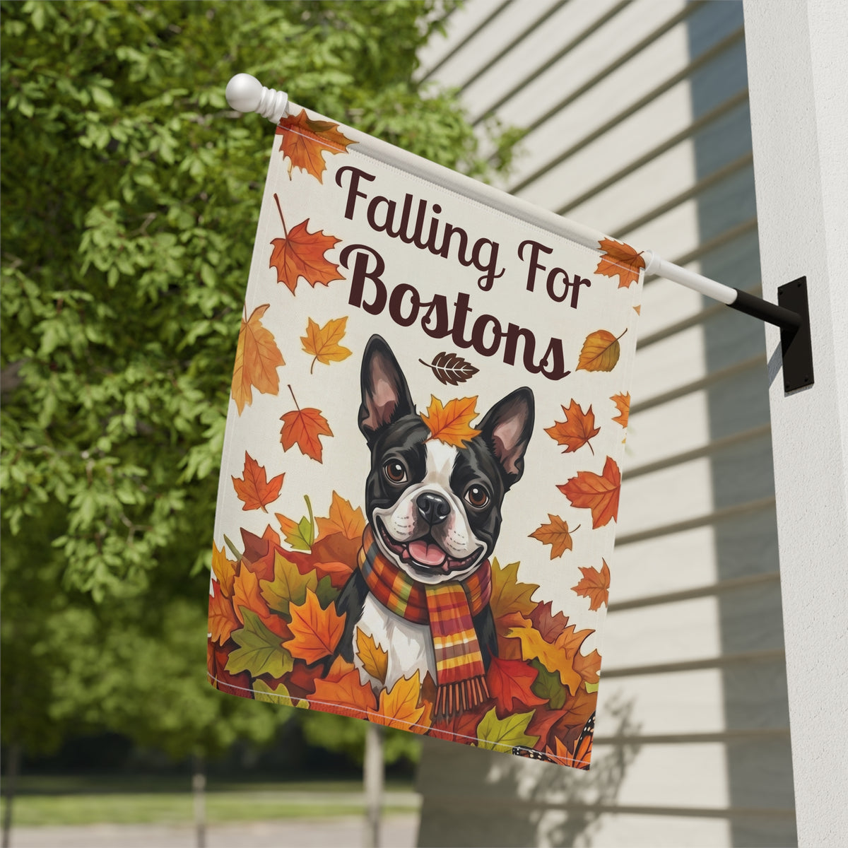 Falling For Bostons Black And White Boston Terrier Garden Flag Double Sided