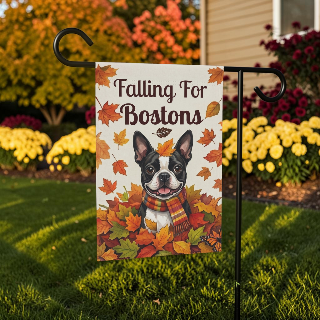Falling For Bostons Black And White Boston Terrier Garden Flag Double Sided