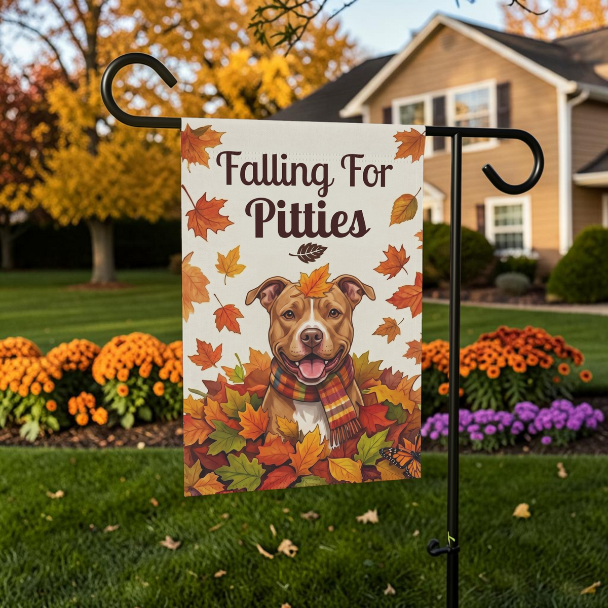 Falling For Pitties Fawn American Pitbull Terrier Garden Flag Double Sided