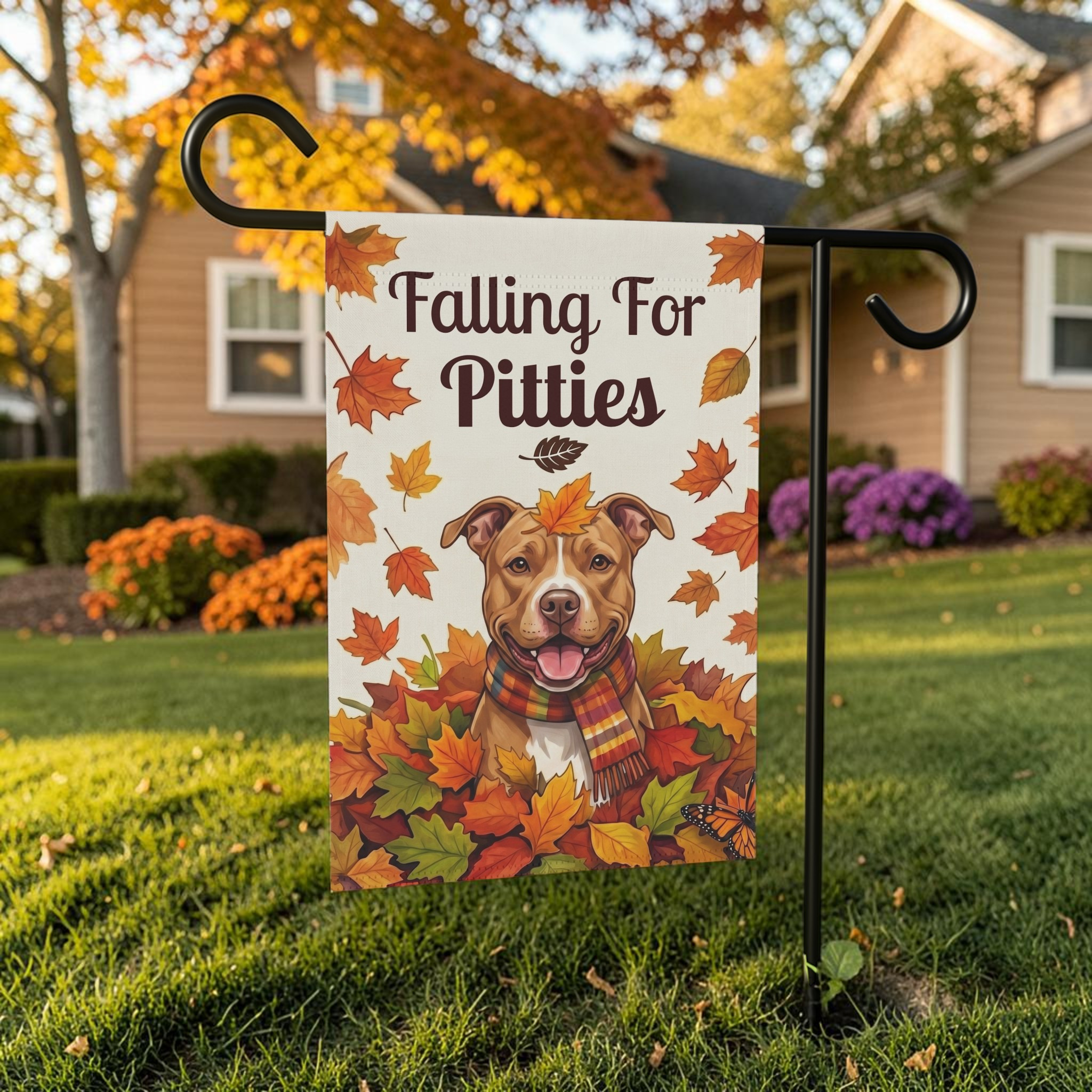 Falling For Pitties Fawn American Pitbull Terrier Garden Flag Double Sided