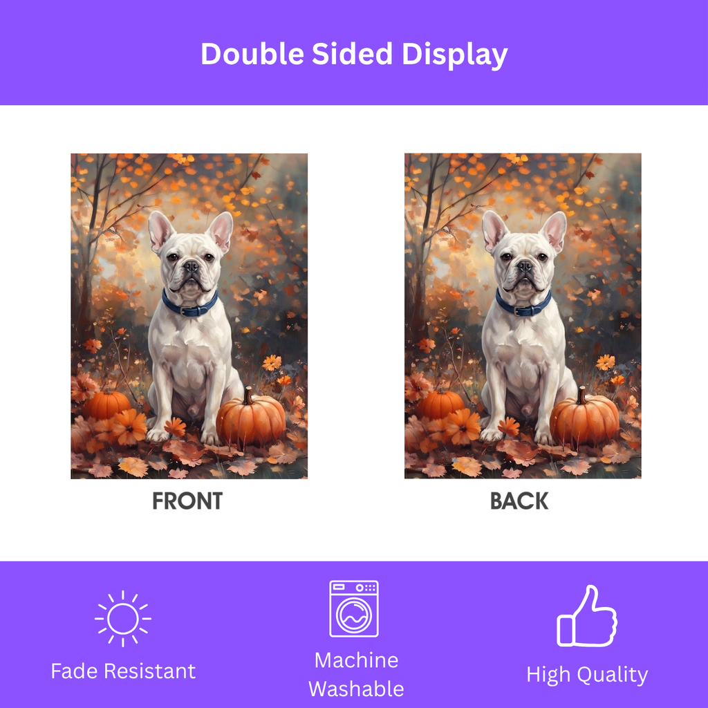 Fall White French Bulldog Autumn Pumpkin Garden Flag Double Sided 12x18 24x32