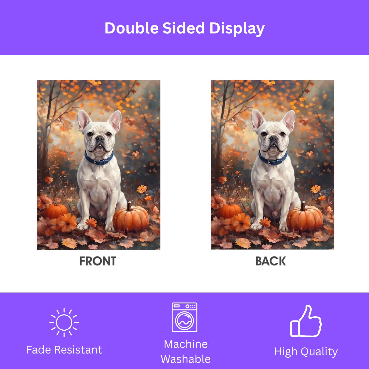 Fall White French Bulldog Autumn Pumpkin Garden Flag Double Sided 12x18 24x32