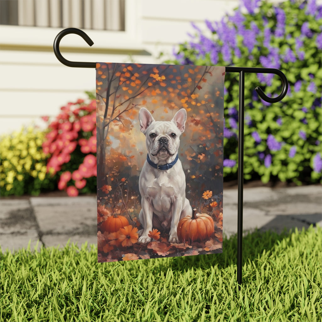 Fall White French Bulldog Autumn Pumpkin Garden Flag Double Sided 12x18 24x32