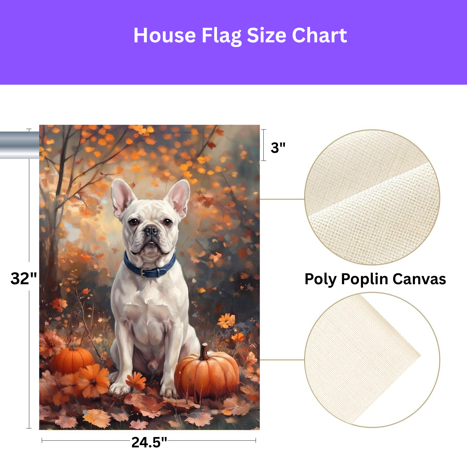 Fall White French Bulldog Autumn Pumpkin Garden Flag Double Sided 12x18 24x32
