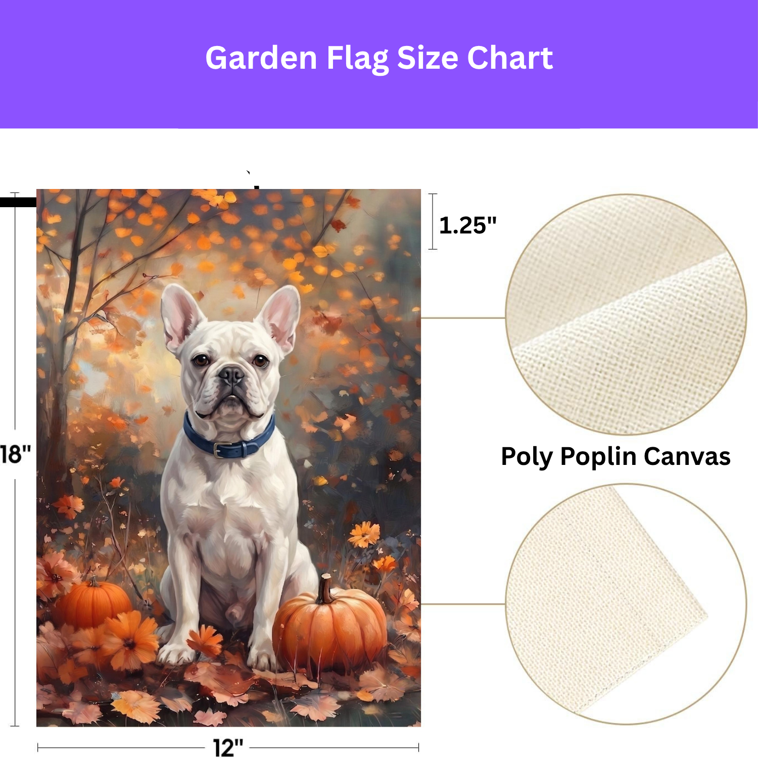 Fall White French Bulldog Autumn Pumpkin Garden Flag Double Sided 12x18 24x32