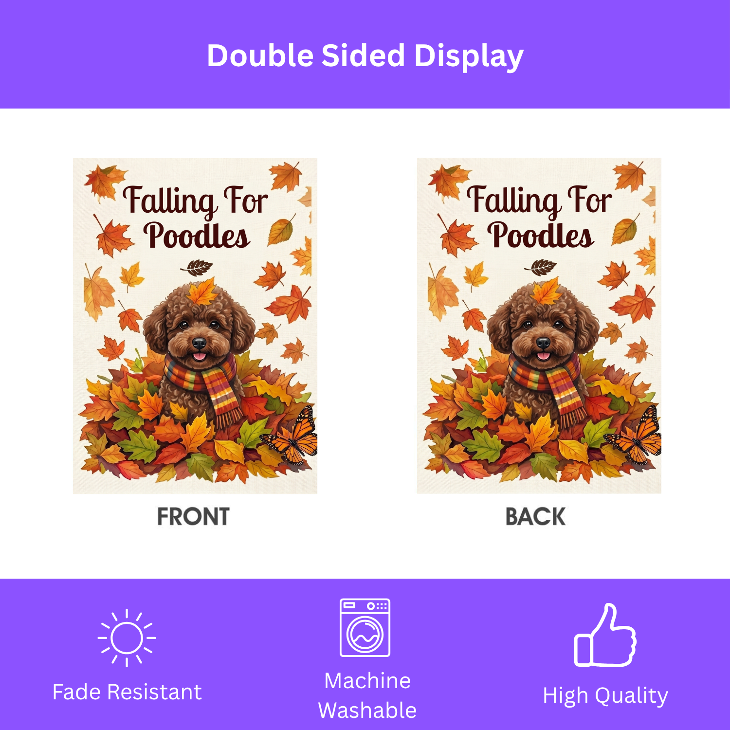 Falling For Poodles Chocolate Poodle Garden Flag Double Sided 12x18 24x32