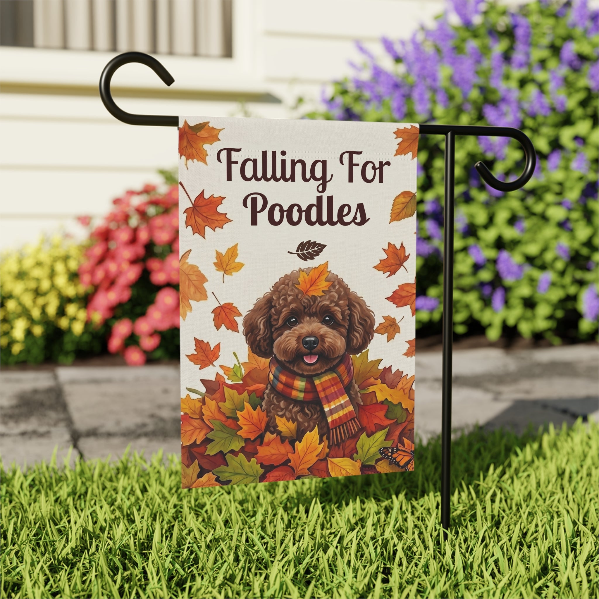 Falling For Poodles Chocolate Poodle Garden Flag Double Sided 12x18 24x32
