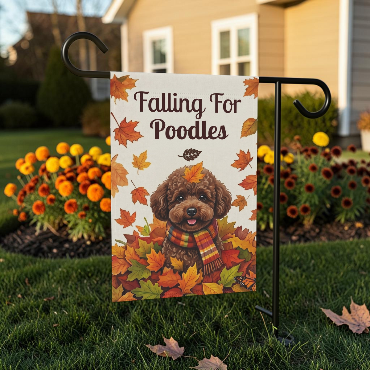 Falling For Poodles Chocolate Poodle Garden Flag Double Sided 12x18 24x32