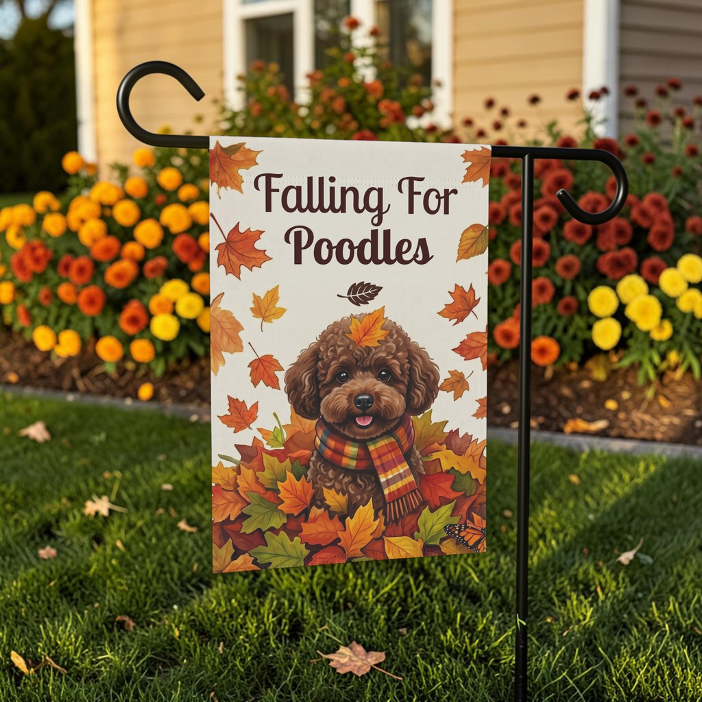 Falling For Poodles Chocolate Poodle Garden Flag Double Sided 12x18 24x32