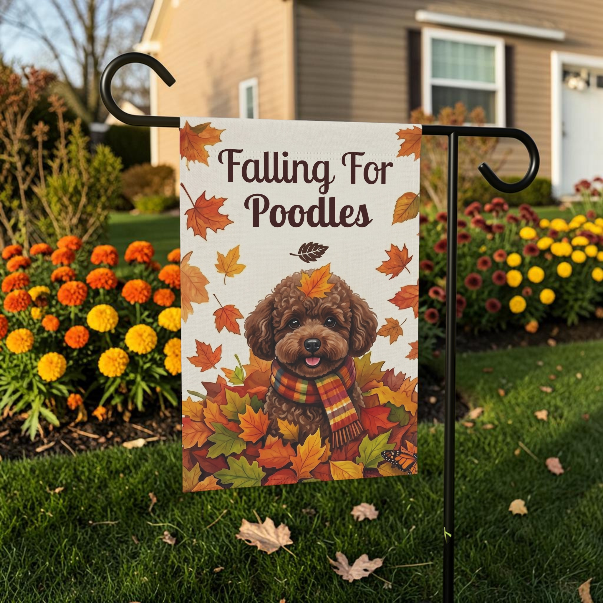 Falling For Poodles Chocolate Poodle Garden Flag Double Sided 12x18 24x32