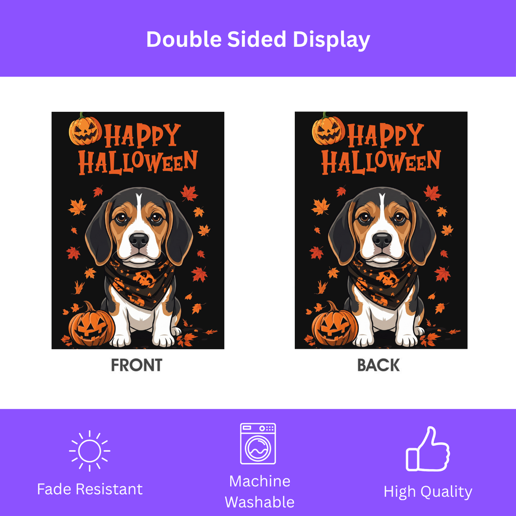 Little Pumpkin and Beagle Happy Halloween Garden Flag Double Sided 12x18 24x32