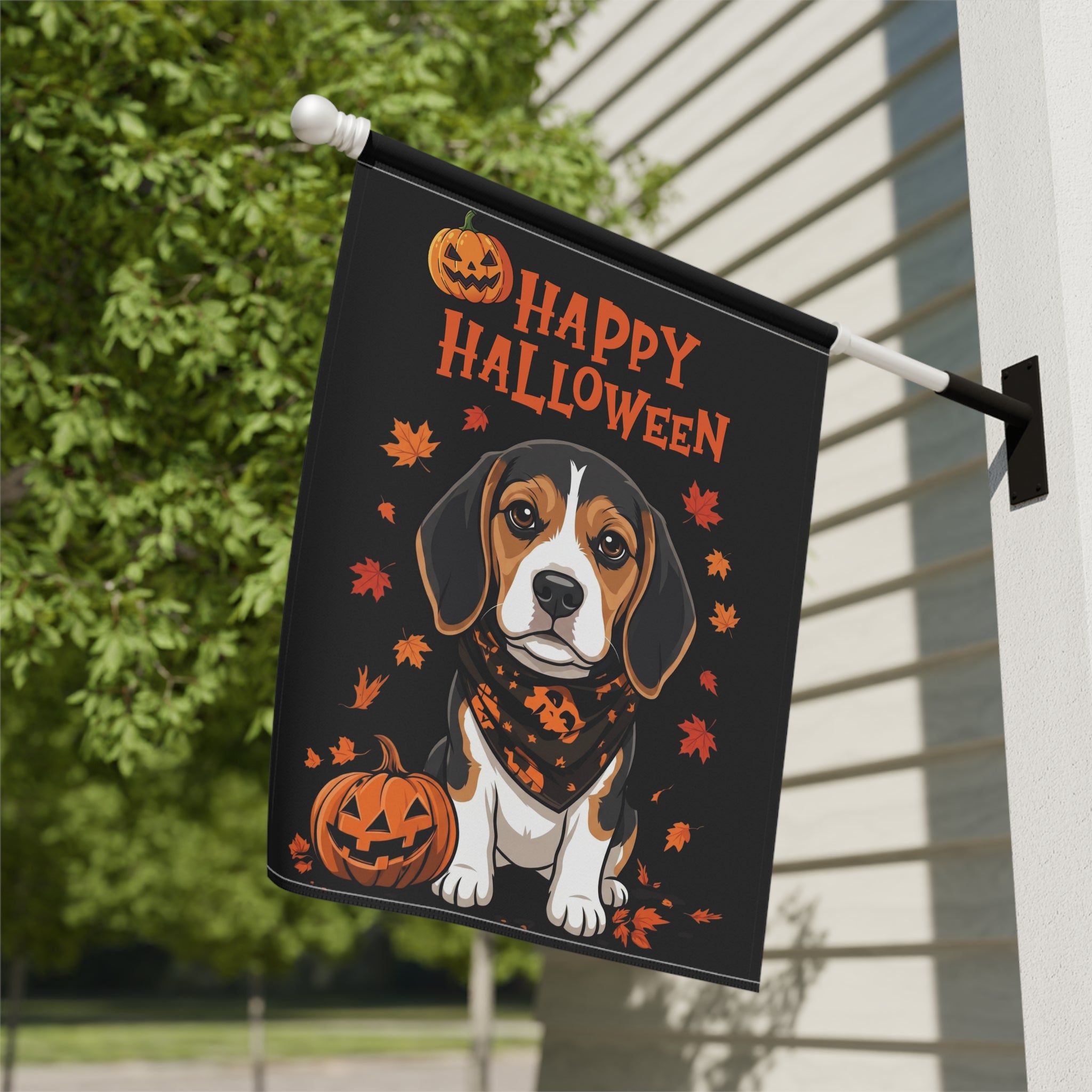 Little Pumpkin and Beagle Happy Halloween Garden Flag Double Sided 12x18 24x32