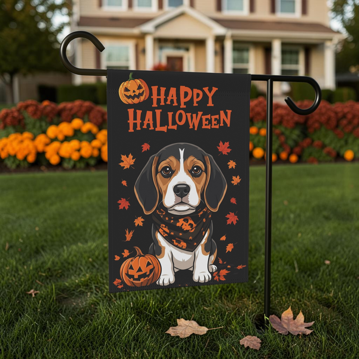 Little Pumpkin and Beagle Happy Halloween Garden Flag Double Sided 12x18 24x32