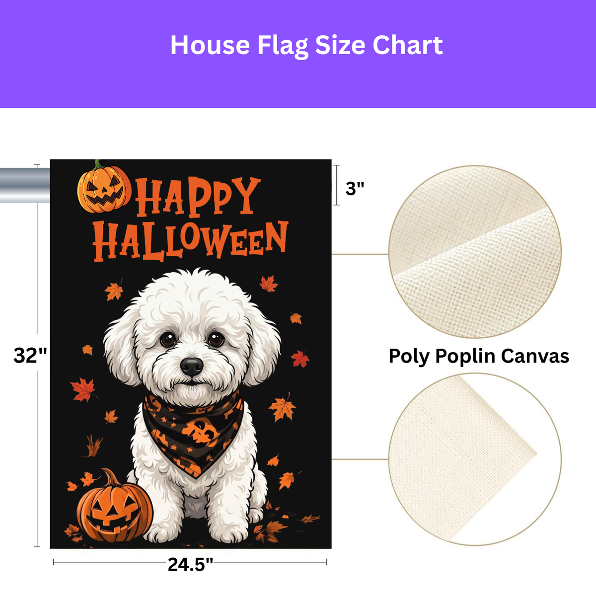 Little Pumpkin and Bichon Frise Happy Halloween Garden Flag Double Sided Outdoor