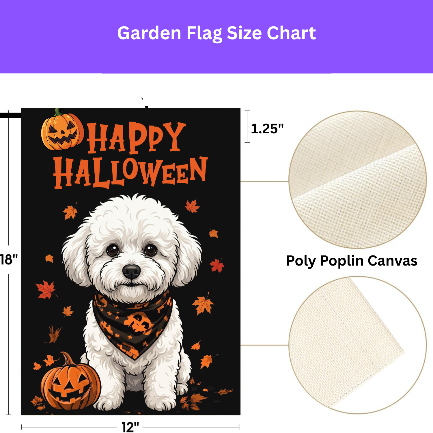Little Pumpkin and Bichon Frise Happy Halloween Garden Flag Double Sided Outdoor