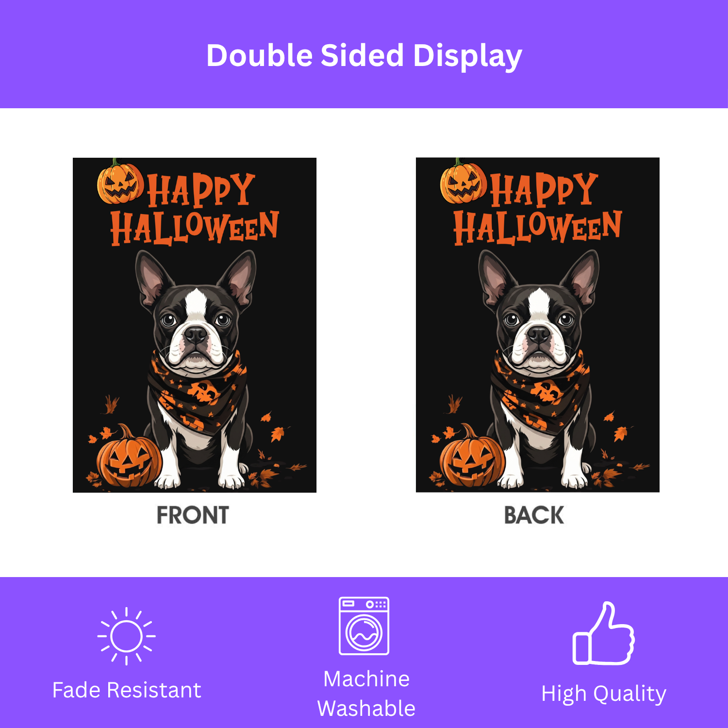 Little Pumpkin and Black and White Boston Terrier Happy Halloween Garden Flag