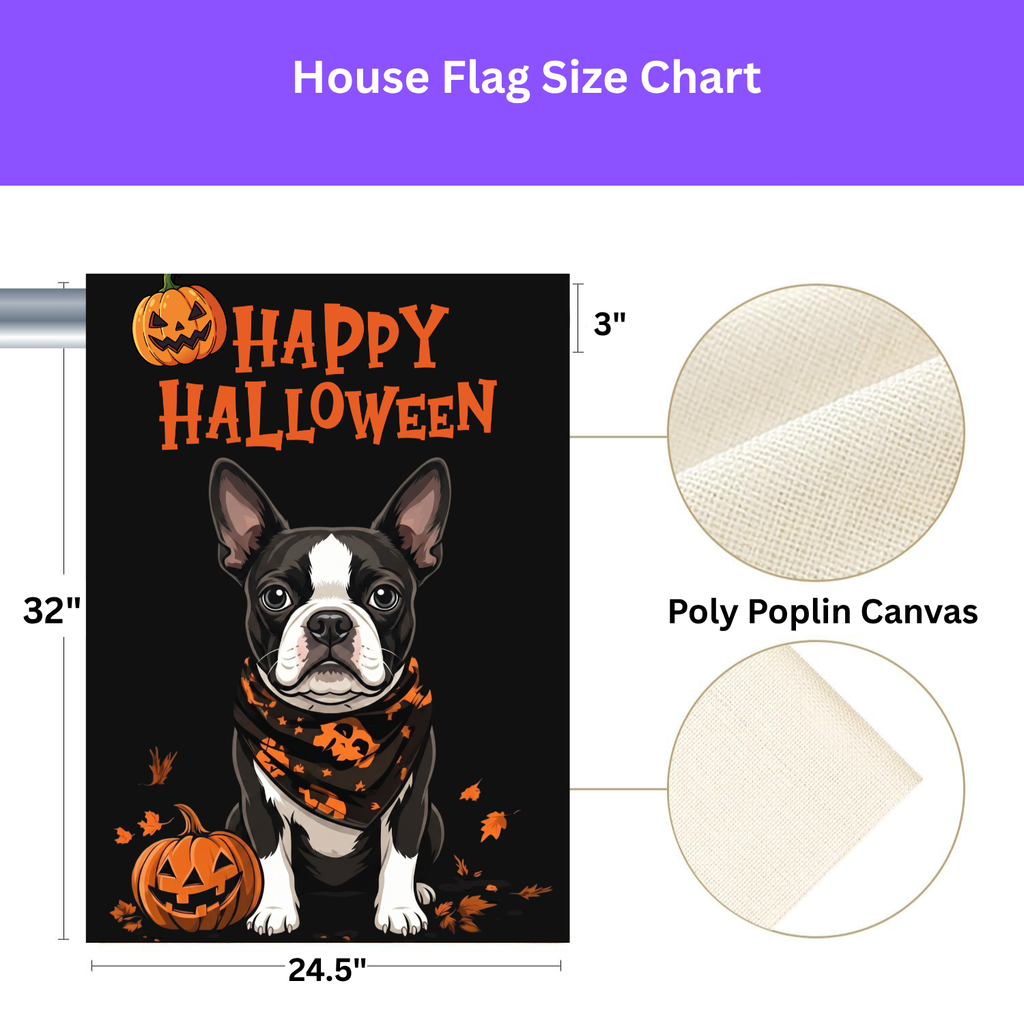 Little Pumpkin and Black and White Boston Terrier Happy Halloween Garden Flag