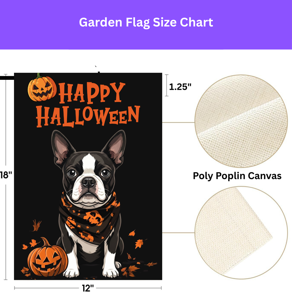 Little Pumpkin and Black and White Boston Terrier Happy Halloween Garden Flag