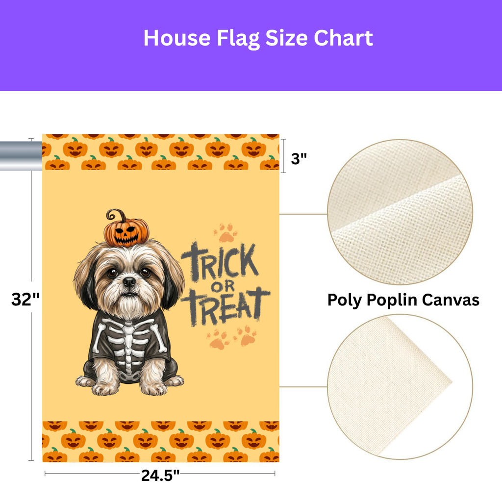 Trick or Treat Shih Tzu Halloween Garden Flag Double Sided 12x18 24x32 Outdoor