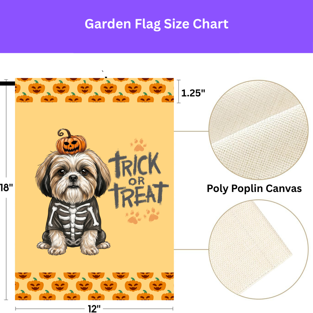 Trick or Treat Shih Tzu Halloween Garden Flag Double Sided 12x18 24x32 Outdoor