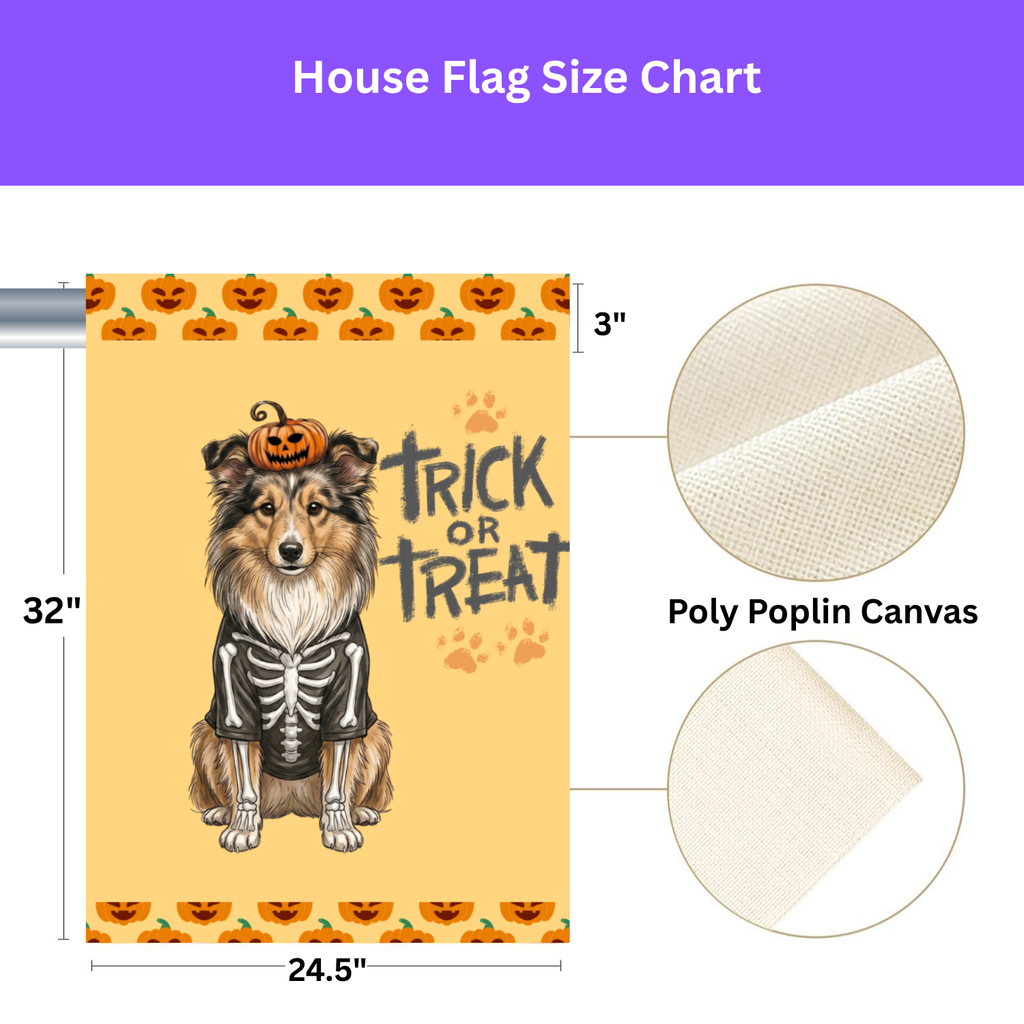 Trick or Treat Sheltie Halloween Garden Flag Double Sided 12x18 24x32 Outdoor