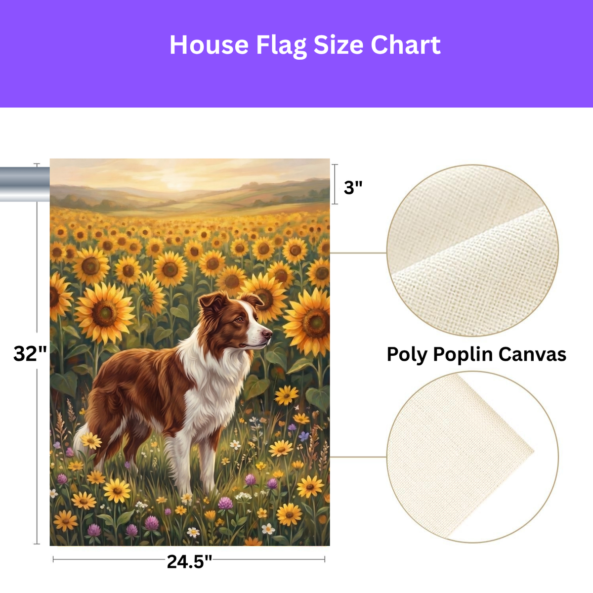 Sunflower Field Red And White Border Collie Garden Flag Double Sided 12x18 24x32