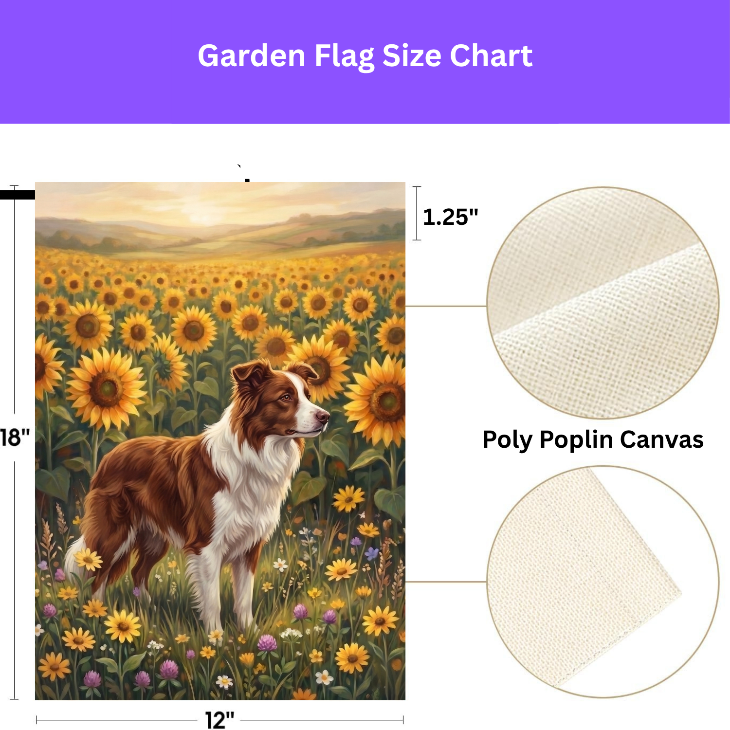 Sunflower Field Red And White Border Collie Garden Flag Double Sided 12x18 24x32