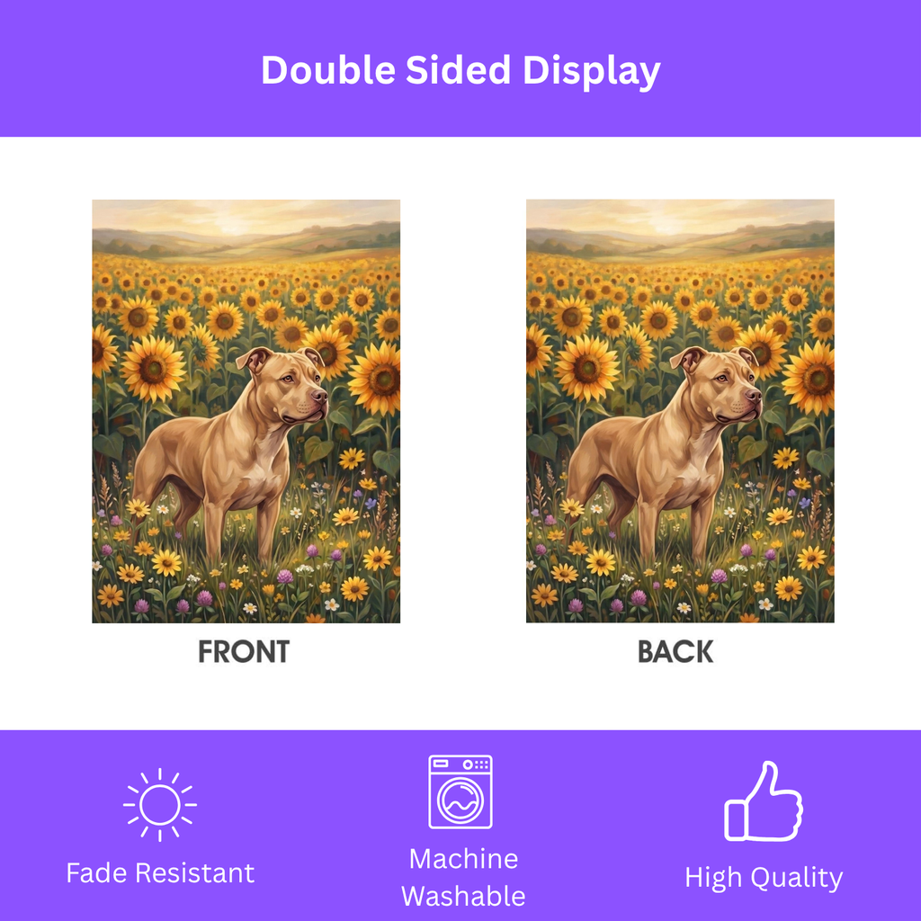 Sunflower Field Fawn American Pit Bull Terrier Garden Flag Double Sided Outdoor