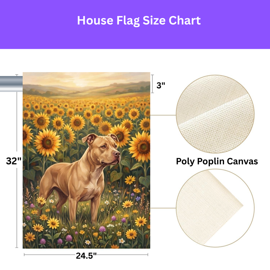 Sunflower Field Fawn American Pit Bull Terrier Garden Flag Double Sided Outdoor