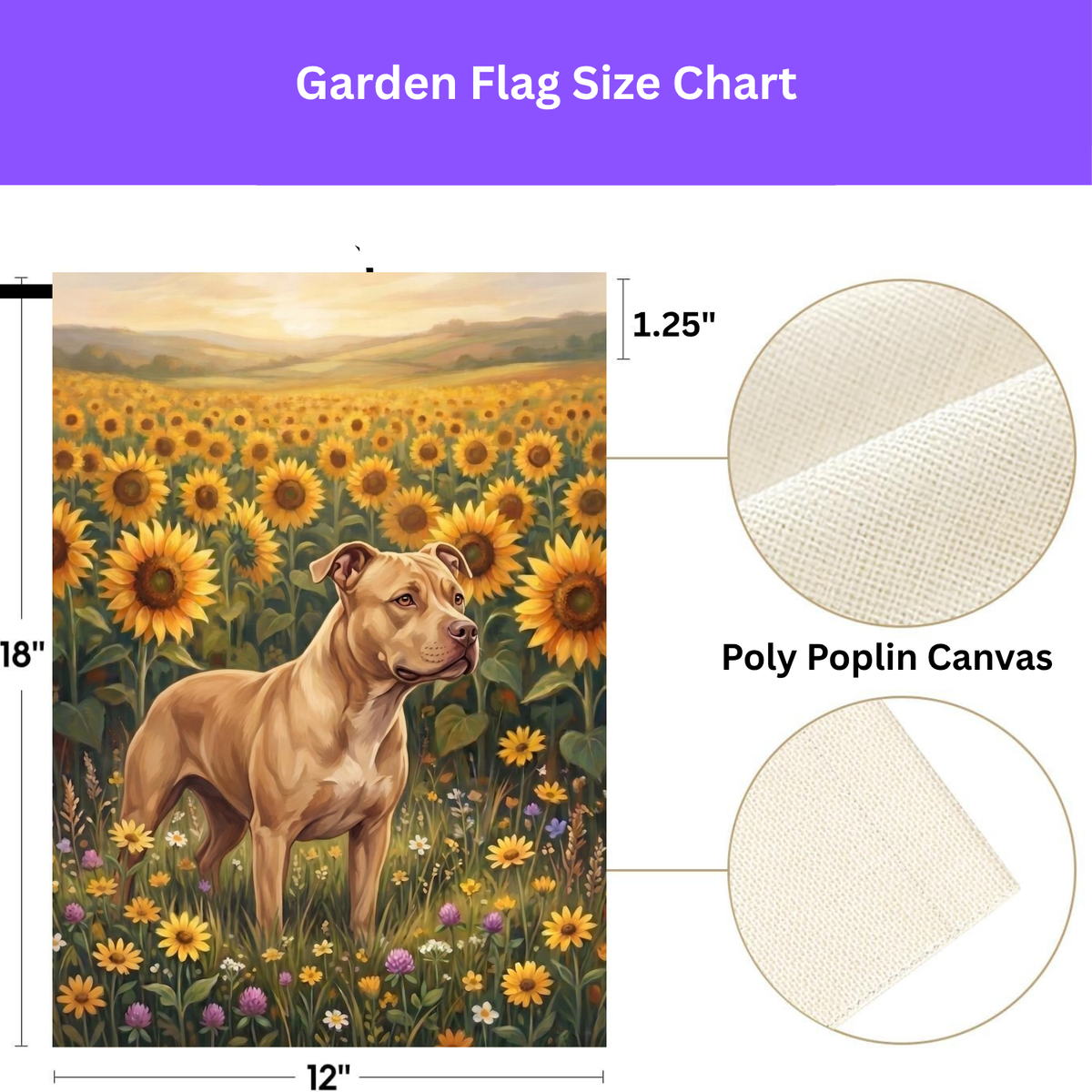 Sunflower Field Fawn American Pit Bull Terrier Garden Flag Double Sided Outdoor