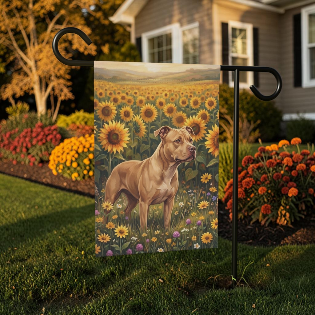 Sunflower Field Fawn American Pit Bull Terrier Garden Flag Double Sided Outdoor