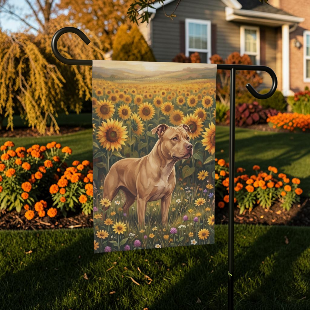 Sunflower Field Fawn American Pit Bull Terrier Garden Flag Double Sided Outdoor