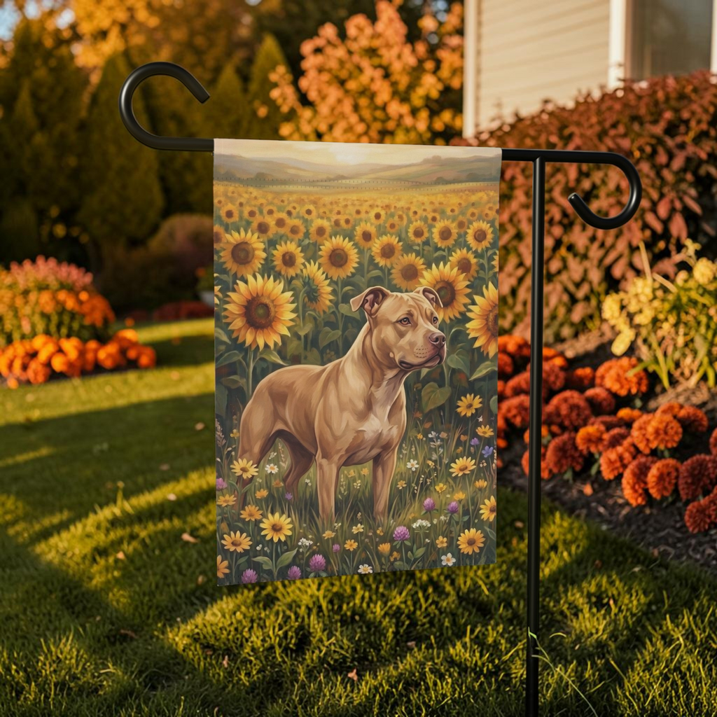 Sunflower Field Fawn American Pit Bull Terrier Garden Flag Double Sided Outdoor